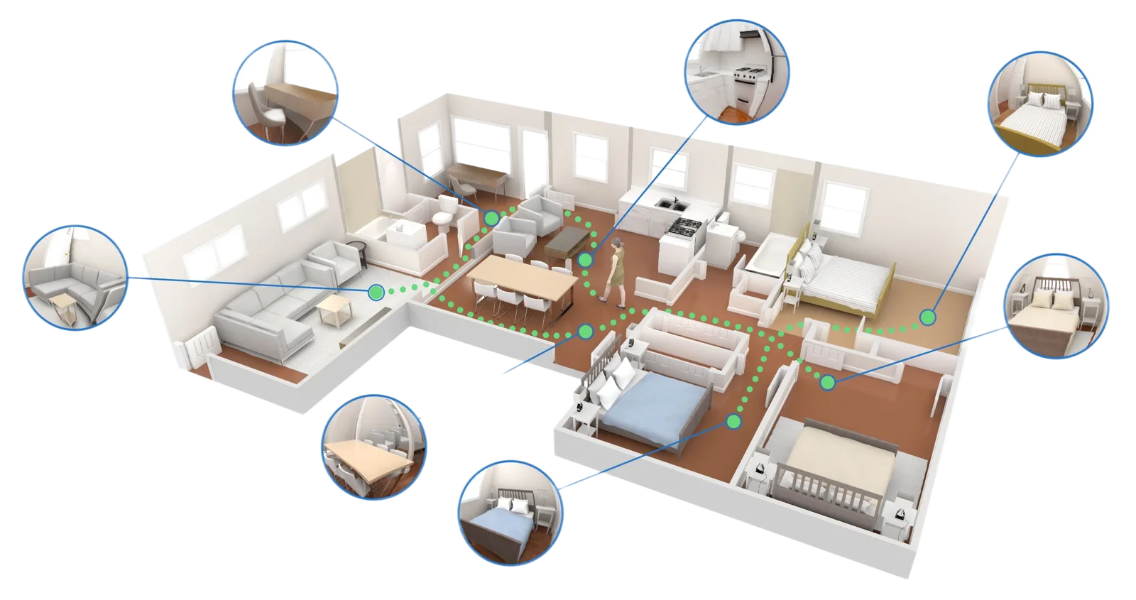 3D dollhouse model of the home with 360 degree photo locations